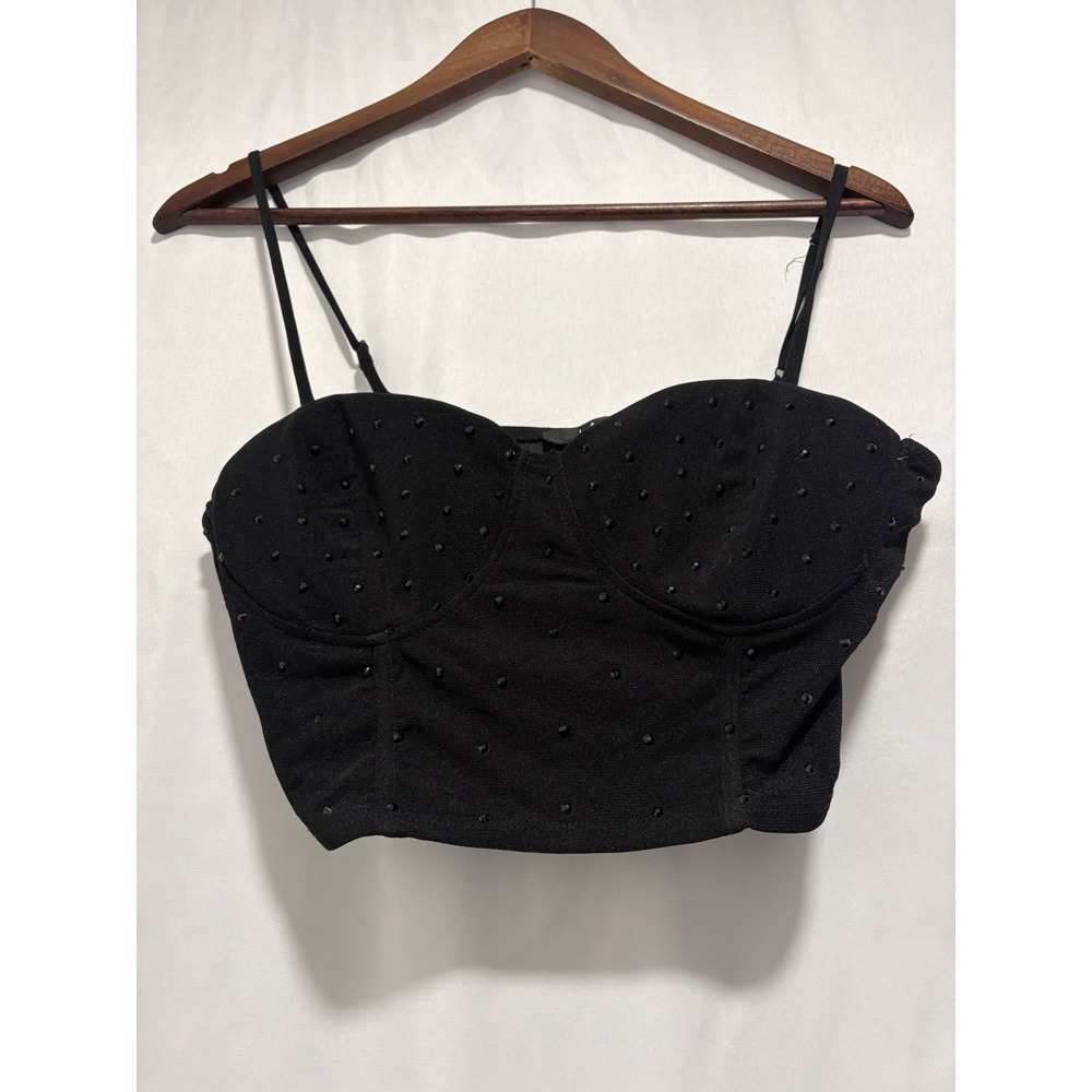 Lulus Black Rhinestone Bustier Corset Crop Top Spaghetti Strap Large